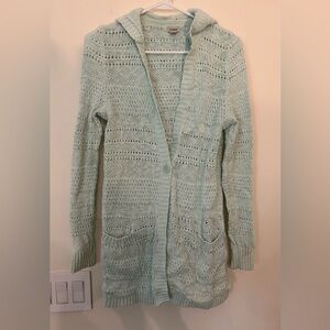 L.L.Bean Women’s Sm Hoodie Cardigan. Sea Foam Green, Single Button, 2 Pockets.